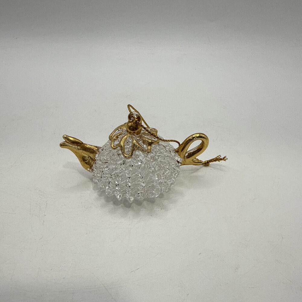 Spun Glass Teapot Christmas Ornament NWOT Vintage *